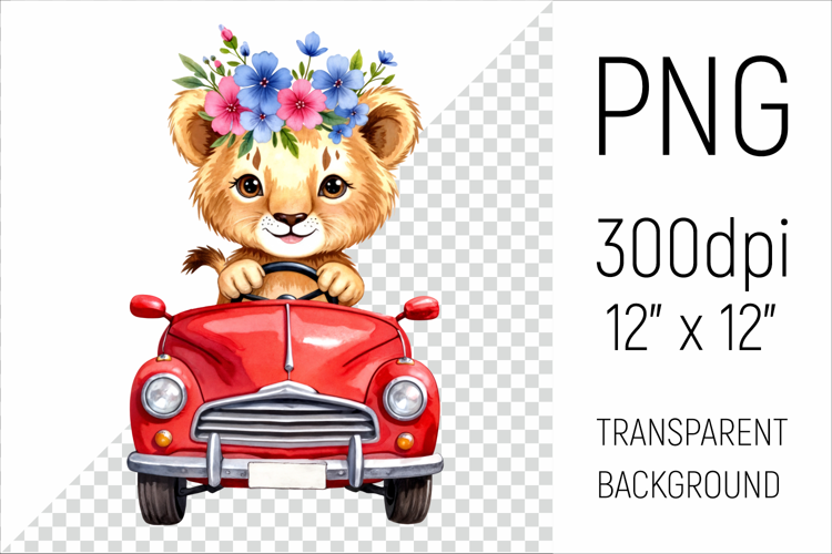 Cute Lion Driving Car | Sublimation Design
