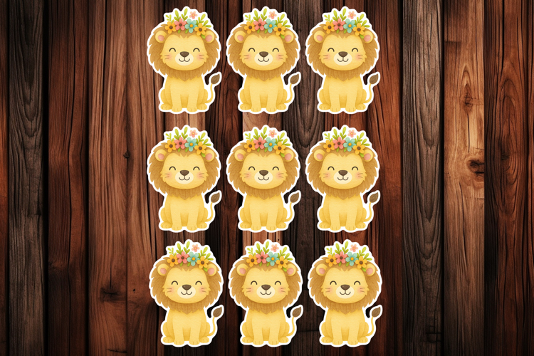 Cute Lion Printable Stickers - PNG Sticker Sheet