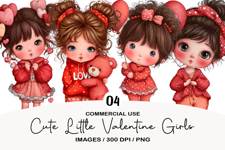 Cute Little Valentine Girls Clipart