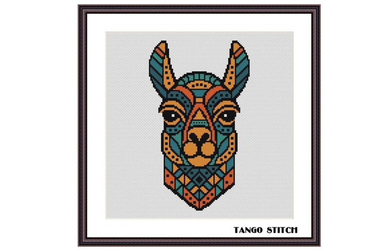 Cute llama geometric design cross stitch pattern