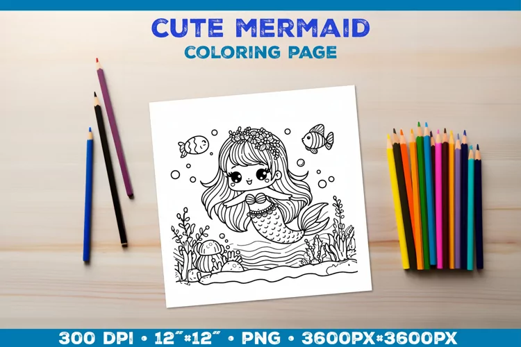 Mermaid Printable Coloring Page. Mermaid Coloring Book