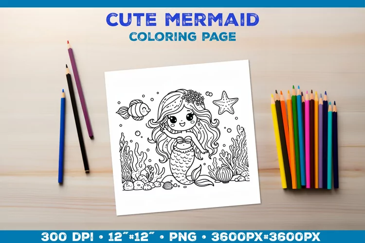 Mermaid Printable Coloring Page. Mermaid Coloring Book