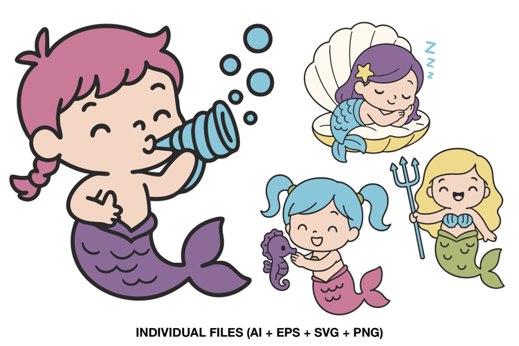 Cute Mermaid Clipart PNG, Kawaii Ocean Princess Artwork