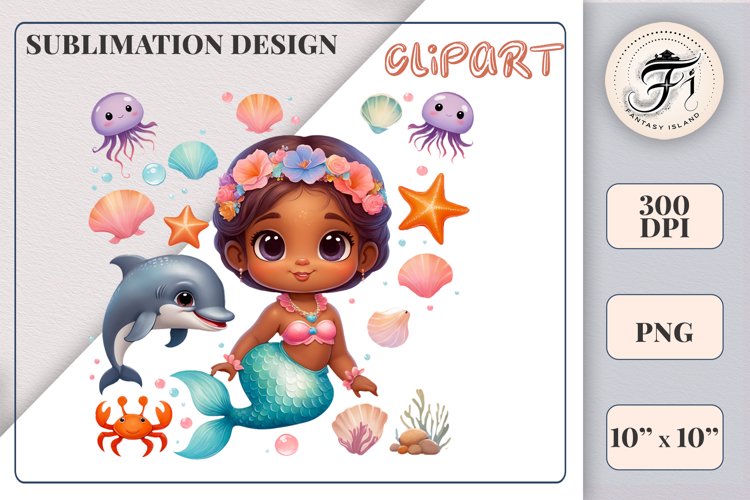 Cute Mermaid Watercolor Clipart | Sublimation | Ocean | Png