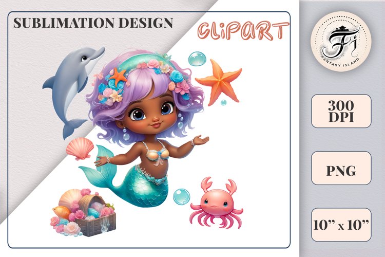 Cute Mermaid Watercolor Clipart | Sublimation | Ocean | Png