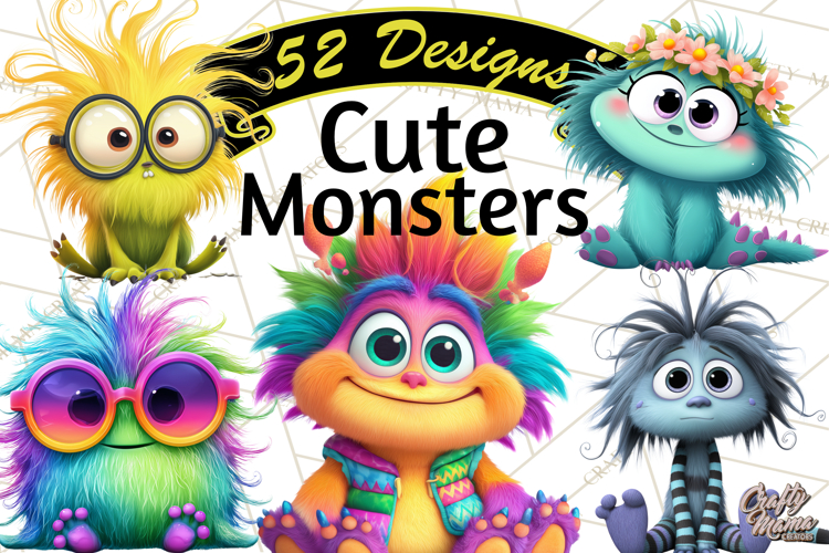 Cute Cartoon Monsters Clipart PNG Halloween Sitting Monsters