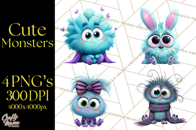 Cute Cartoon Monsters Clipart PNG Halloween Sitting Monsters