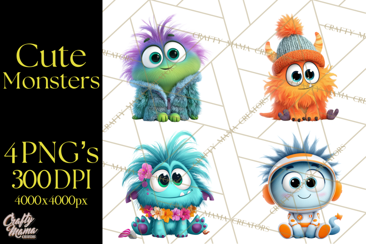 Cute Cartoon Monsters Clipart PNG Halloween Sitting Monsters