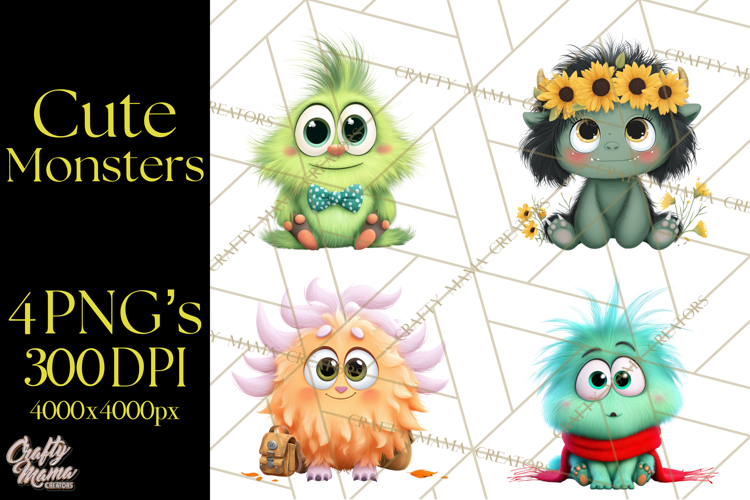 Cute Cartoon Monsters Clipart PNG Halloween Sitting Monsters