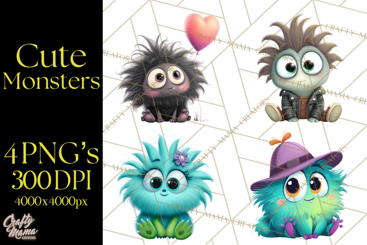 Cute Cartoon Monsters Clipart PNG Halloween Sitting Monsters