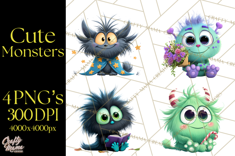 Cute Cartoon Monsters Clipart PNG Halloween Sitting Monsters