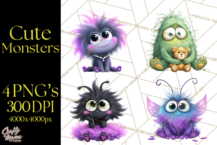 Cute Cartoon Monsters Clipart PNG Halloween Sitting Monsters