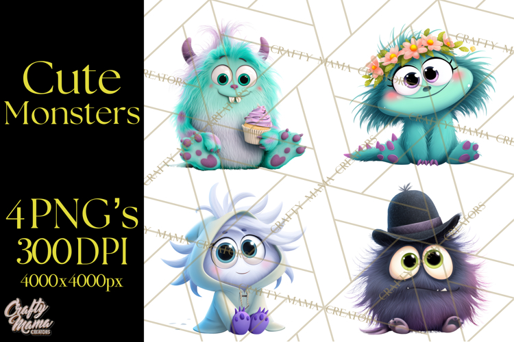 Cute Cartoon Monsters Clipart PNG Halloween Sitting Monsters