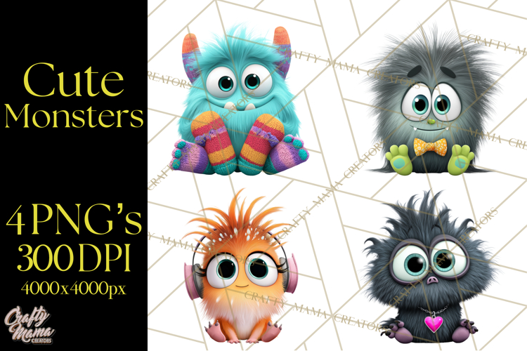 Cute Cartoon Monsters Clipart PNG Halloween Sitting Monsters