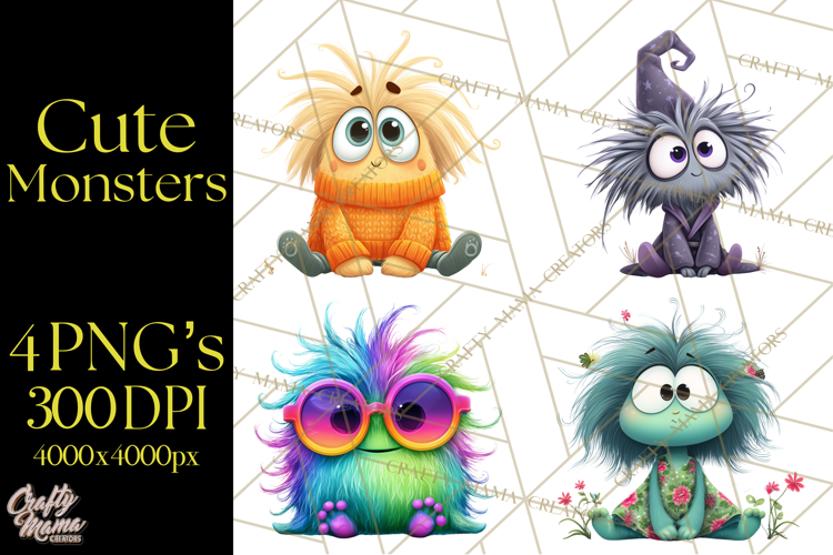 Cute Cartoon Monsters Clipart PNG Halloween Sitting Monsters
