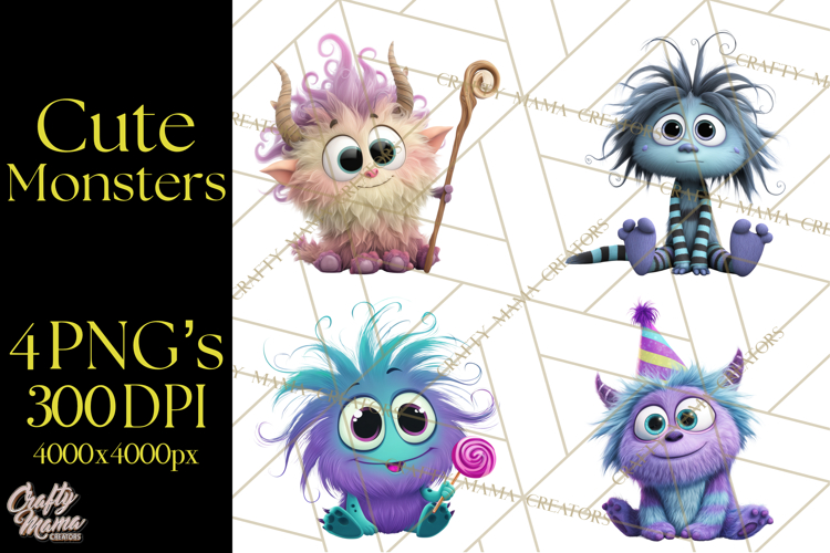 Cute Cartoon Monsters Clipart PNG Halloween Sitting Monsters