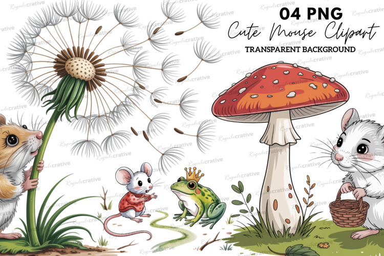 Cute Mouse Clipart PNG, Watercolor Mice Illustration example image 1