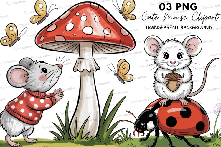 Cute Mouse Clipart PNG, Watercolor Mice Illustration example image 1