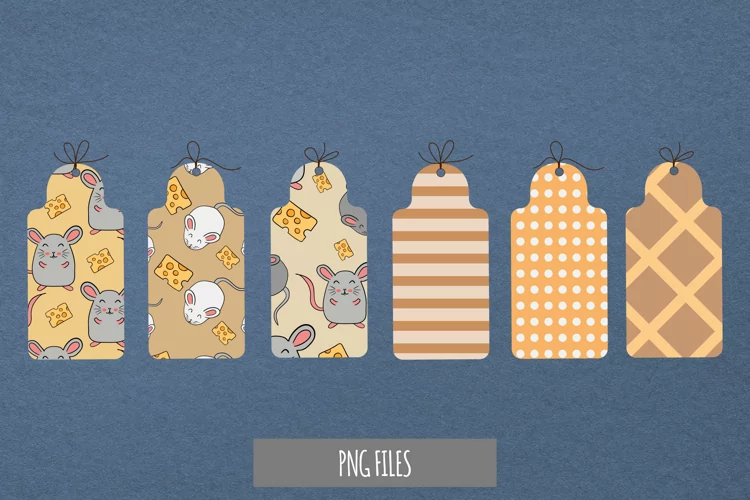 Cute Mouse with Vintage Color Seamless Pattern Shaped Tag
