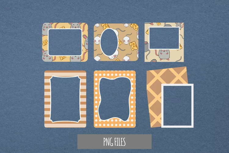 Cute Mouse with Vintage Color Seamless Pattern Frame Set