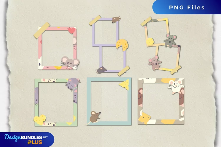 Cute Mouse with Vintage Color Seamless Pattern Frame Set