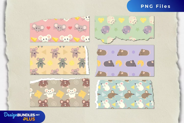 Cute Mouse with Vintage Color Seamless Pattern Torn Paper