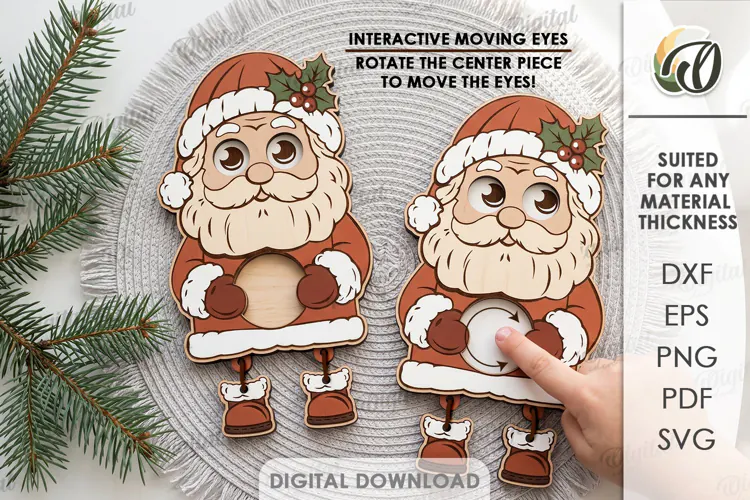 Santa Claus Moving Eyes Toy Laser Cut. Kids Toy SVG