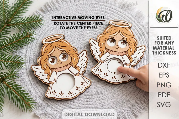 Angel Moving Eyes Toy Laser Cut. Interactive Kids Toy SVG