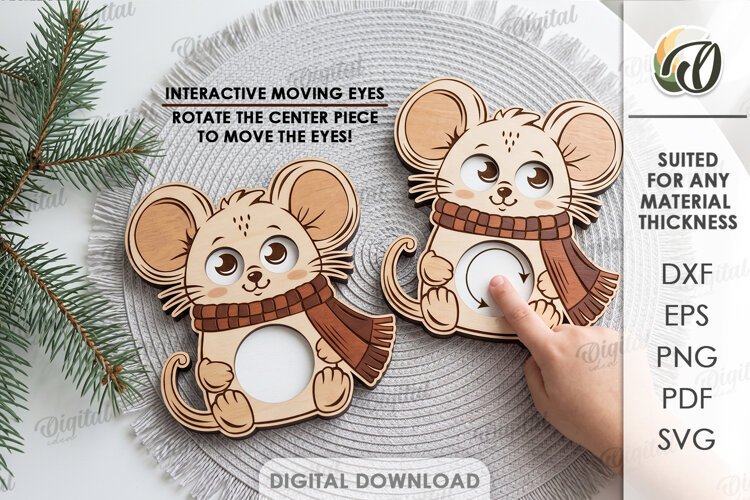 Mouse Moving Eyes Toy Laser Cut. Interactive Kids Toy SVG example image 1