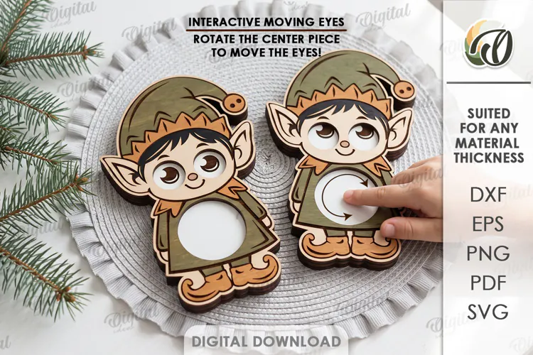 Christmas Elf Moving Eyes Toy Laser Cut. Kids Toy SVG