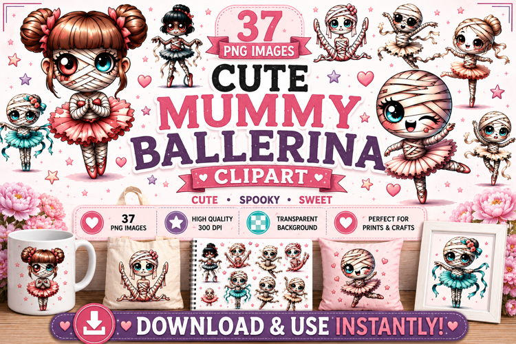 Cute Mummy Ballerina PNG Clipart Bundle 37 Halloween Images