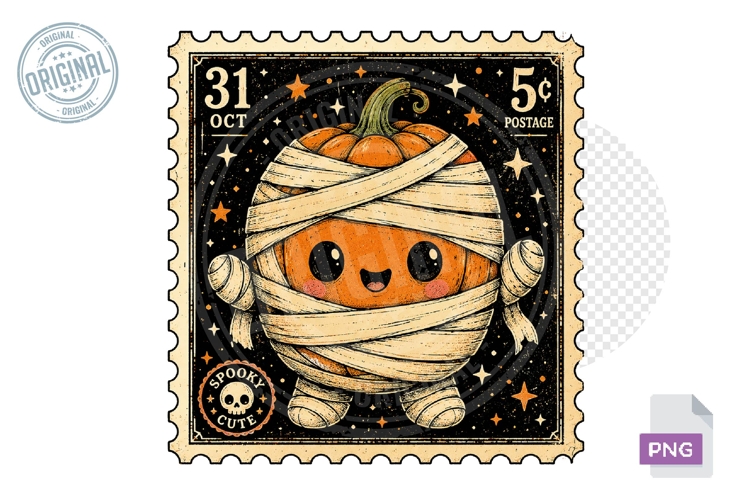 Cute Mummy Pumpkin Halloween Stamp PNG Sublimation Design