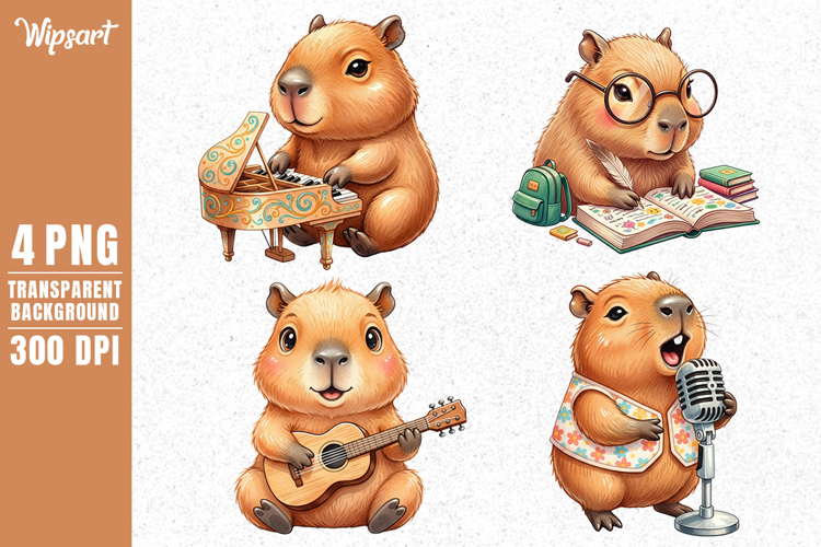 Cute Musical Capybara Activities Clipart PNG for Kids