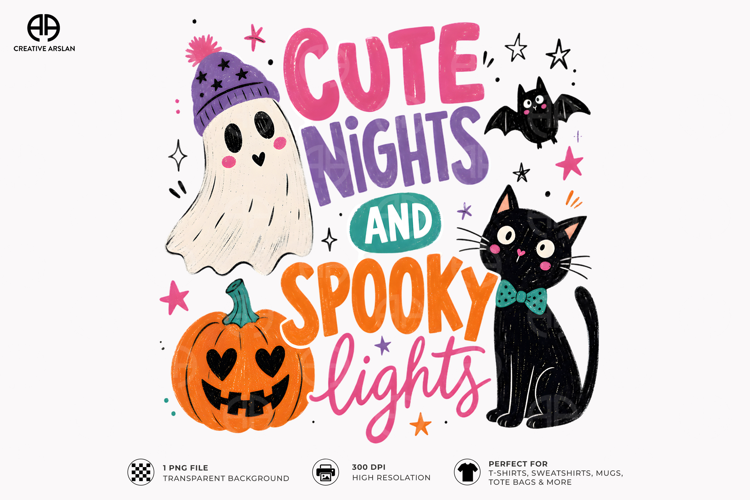 Cute Nights Spooky Lights Ghost - Cat Halloween Shirt Design