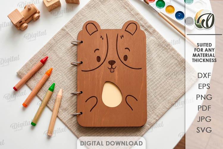 3D Cute Notebook Cover Laser Cut. Journal Cover SVG. Hamster