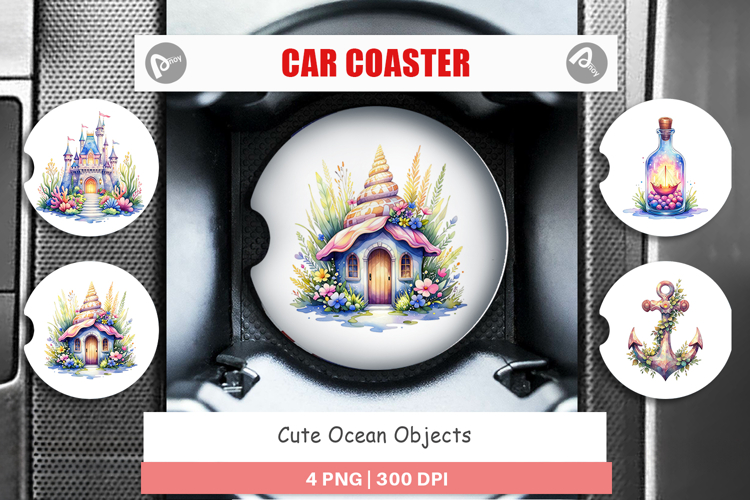 Cute Ocean Objects Car Coaster