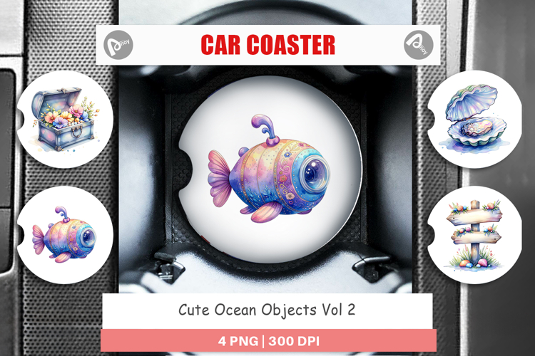 Cute Ocean Objects Car Coaster