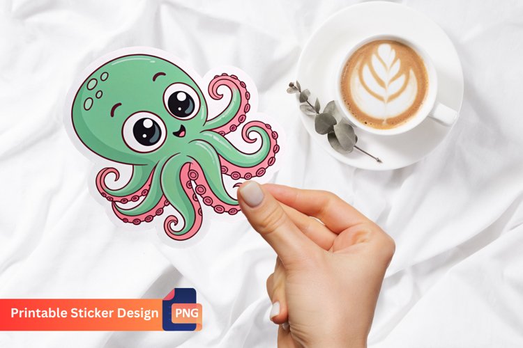 Cute Octopus Sticker, Marine Animal Sticker, Underwater Art