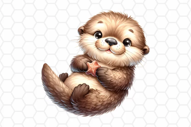 Cute Otter Watercolor Clipart, Otter Sublimation PNG