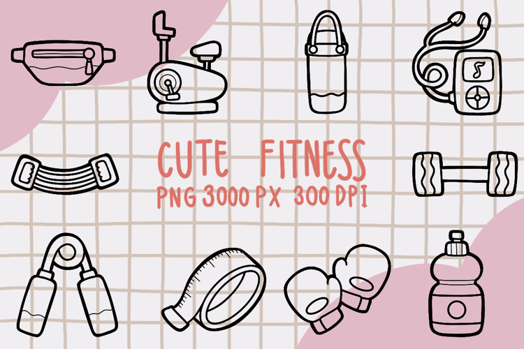 Cute Outline Fitness Clipart Set 2