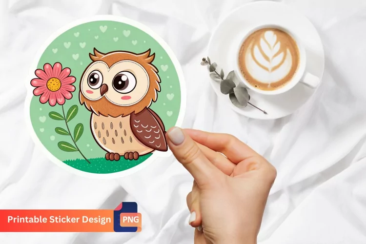 Cute Owl and Flower Sticker, Floral Sticker, Owl Sticker