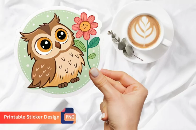 Cute Owl and Flower Sticker, Floral Sticker, Owl Sticker