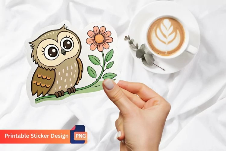 Cute Owl and Flower Sticker, Floral Sticker, Owl Sticker
