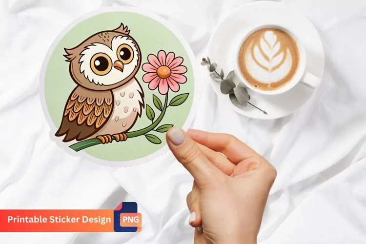 Cute Owl and Flower Sticker, Floral Sticker, Owl Sticker