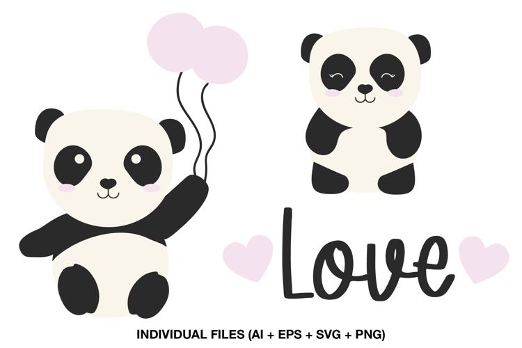Cute Panda Clipart Love Animals, Kawaii Bear PNG SVG Vector