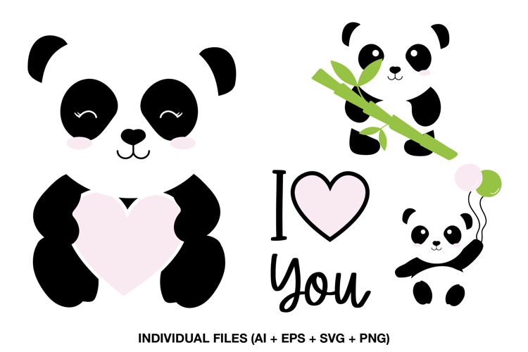 Four cute panda illustrations for baby bodysuits and children’s clothing designs