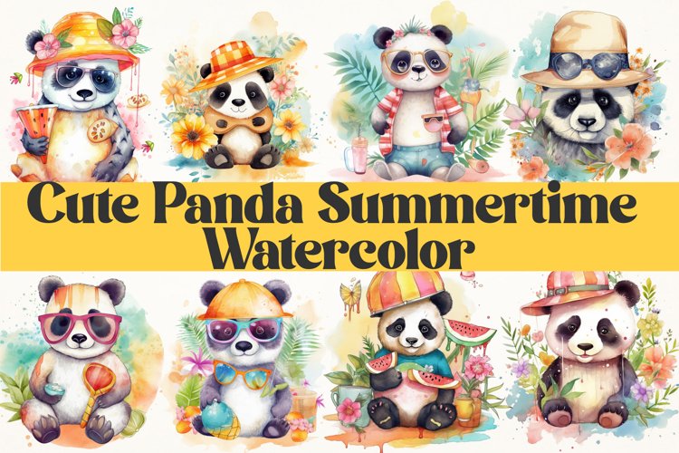 Cute Panda Summertime Watercolor sublimation bundle example image 1