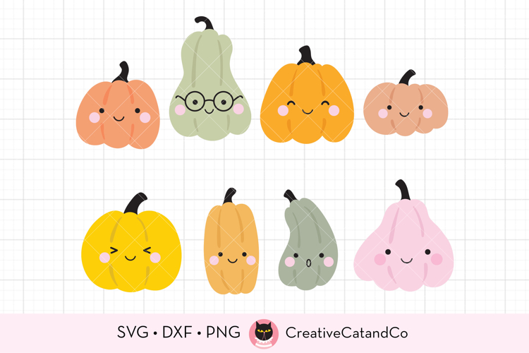 Cute Pastel Pumpkins with Faces SVG DXF PNG Bundle