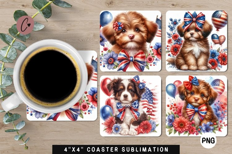 Cute Dog Patriotic Coaster | 4th Of July Sublimation