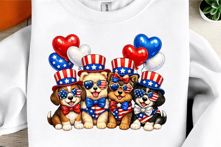 Cute Patriotic Dogs Patchwork PNG